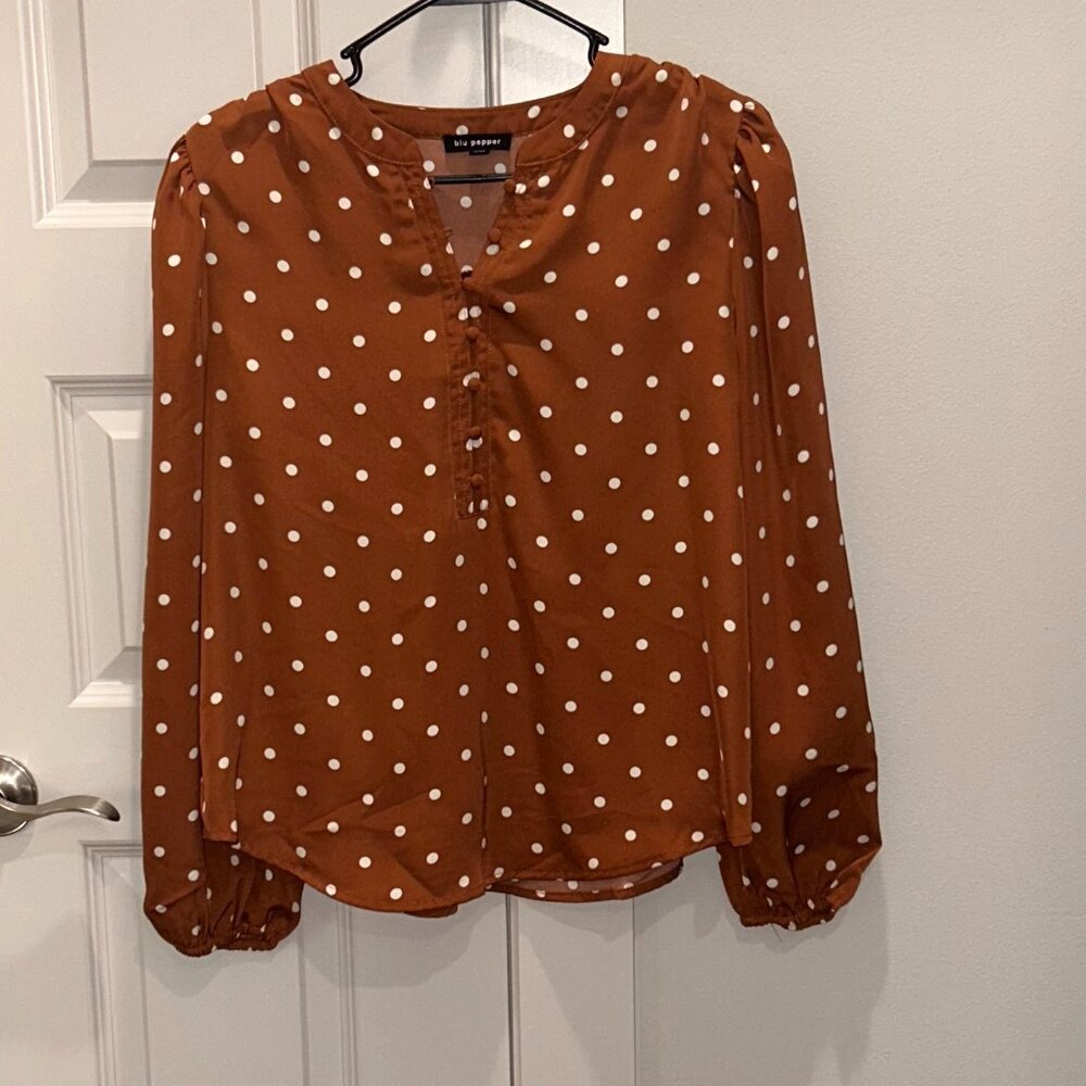 Blu Pepper Polka Dot Half Button Blouse